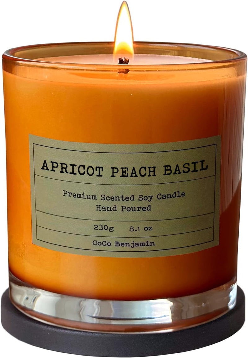 CoCo Benjamin 100% Soy, Highly Scented, Hand Poured Soy Candle (Apricot Peach Basil) - Image 1